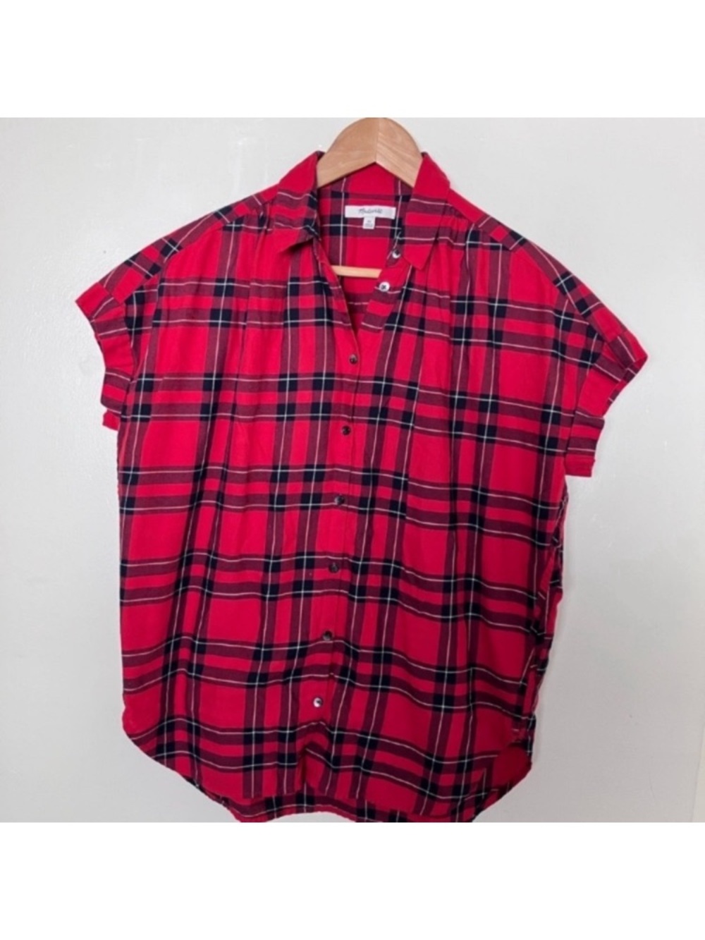 Madewell Central Shirt Red Plaid Dahl Plaid Short-Sleeve Button-Down - Picture 3 of 8